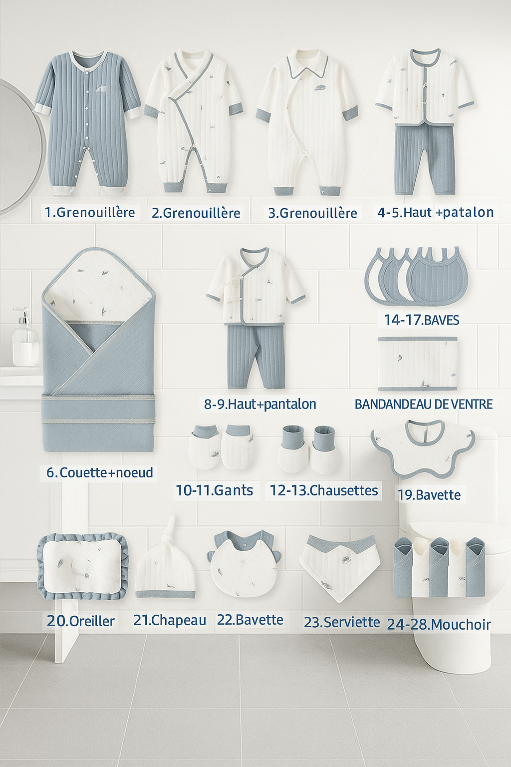 Coffret pour nouveau-né - composé de 28 pièces